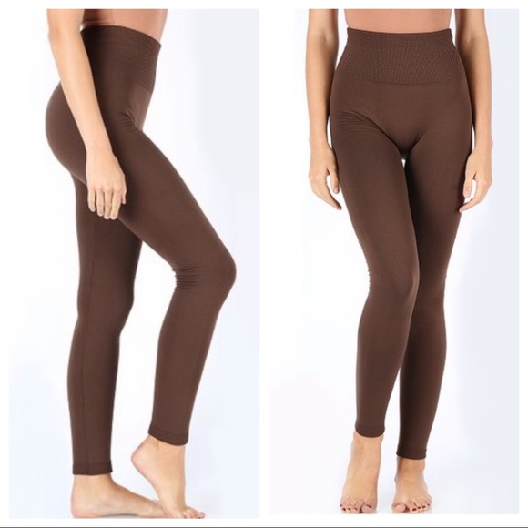 NEW•L-XL•Chocolate Compression FleeceLined Leggings NWT - Picture 2 of 8